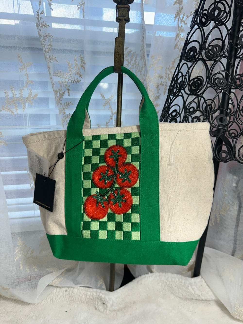 American and beyond beaded tomato canvas, mini tote bag